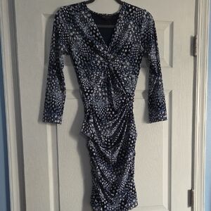 BCBGMaxAzria Black and White Ruched Wrap Dress